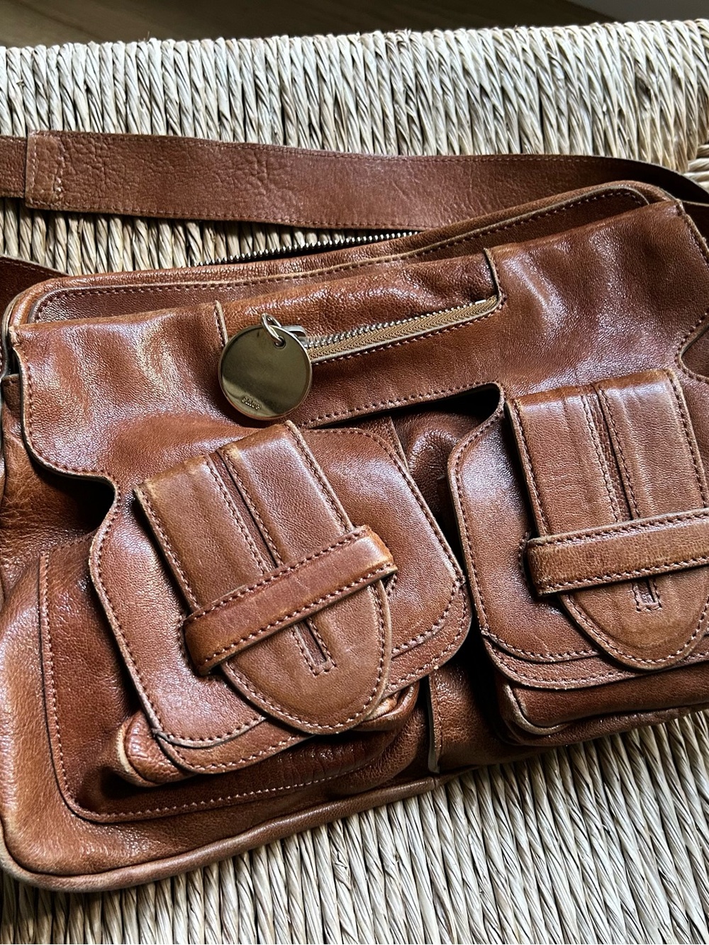 Chloe Brown Leather Men's Messenger Bag with Front Pockets